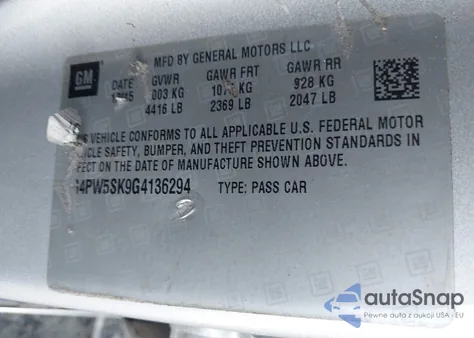 2016 Buick Verano Sport Touring Group z USA, uszkodzony, nr VIN 1G4PW5SK9G4136294